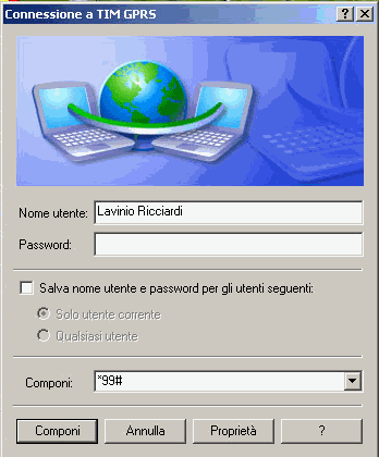 Schermata di connessione per il collegamento