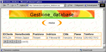 Pagina web con risultato