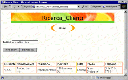 Pagina web con risultato