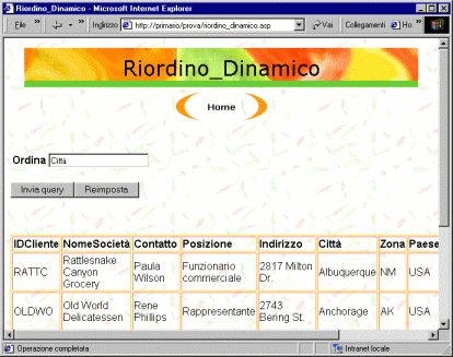 Pagina web con risultato