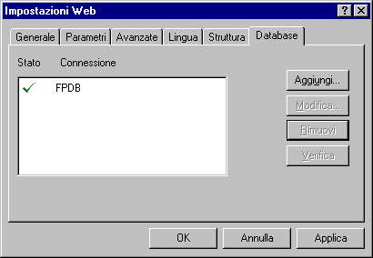 Finestra Impostazioni web 