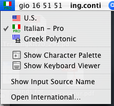 Menu di input nella barra