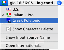 Menu di input: selezione greco antico